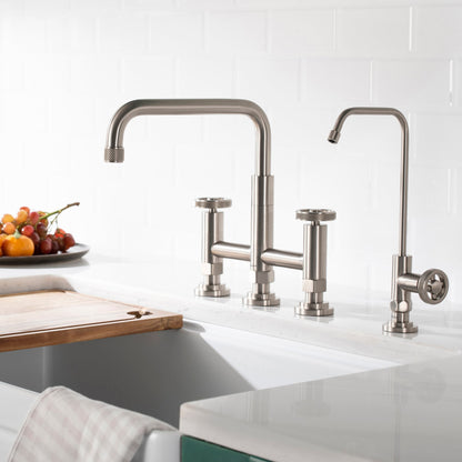 KRAUS Urbix Industrial Bridge Kitchen Faucet & Water Filter Faucet in Spot Free Stainless Steel - KPF-3125-FF-101SFS