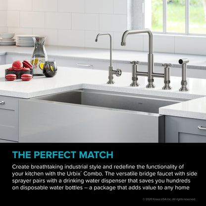 KRAUS Urbix Industrial Bridge Kitchen Faucet & Water Filter Faucet in Spot Free Stainless Steel - KPF-3125-FF-101SFS