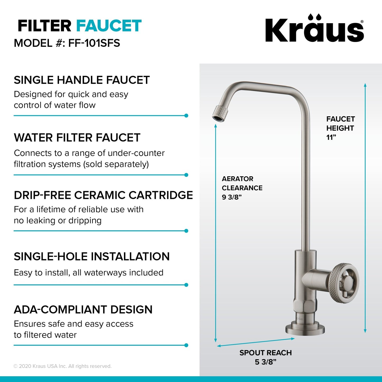 KRAUS Urbix Industrial Bridge Kitchen Faucet & Water Filter Faucet in Spot Free Stainless Steel - KPF-3125-FF-101SFS
