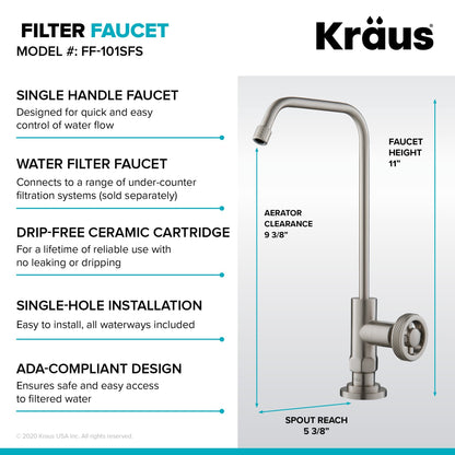 KRAUS Urbix Industrial Bridge Kitchen Faucet & Water Filter Faucet in Spot Free Stainless Steel - KPF-3125-FF-101SFS