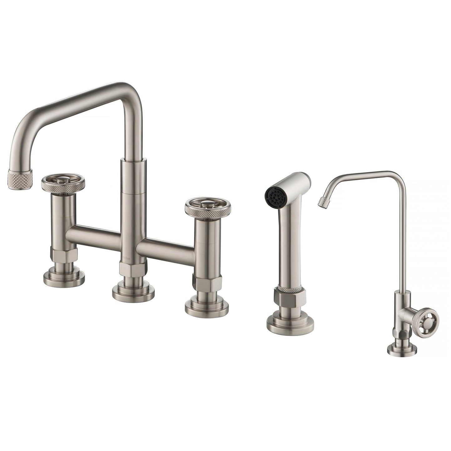 KRAUS Urbix Industrial Bridge Kitchen Faucet & Water Filter Faucet in Spot Free Stainless Steel - KPF-3125-FF-101SFS