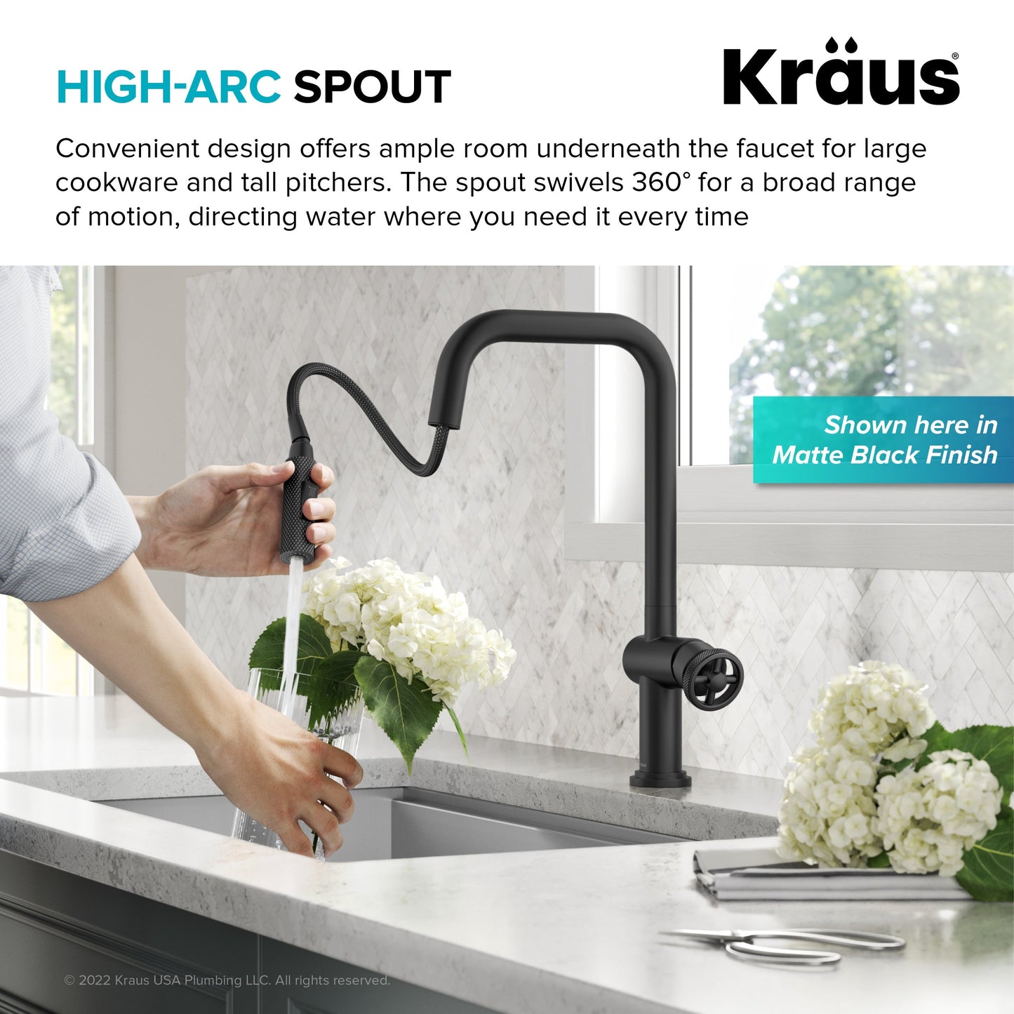 KRAUS Urbix Industrial Pull-Down Single Handle Kitchen Faucet in Black Stainless - KPF-3126SB
