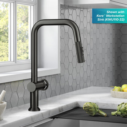 KRAUS Urbix Industrial Pull-Down Single Handle Kitchen Faucet in Black Stainless - KPF-3126SB