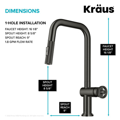 KRAUS Urbix Industrial Pull-Down Single Handle Kitchen Faucet in Black Stainless - KPF-3126SB