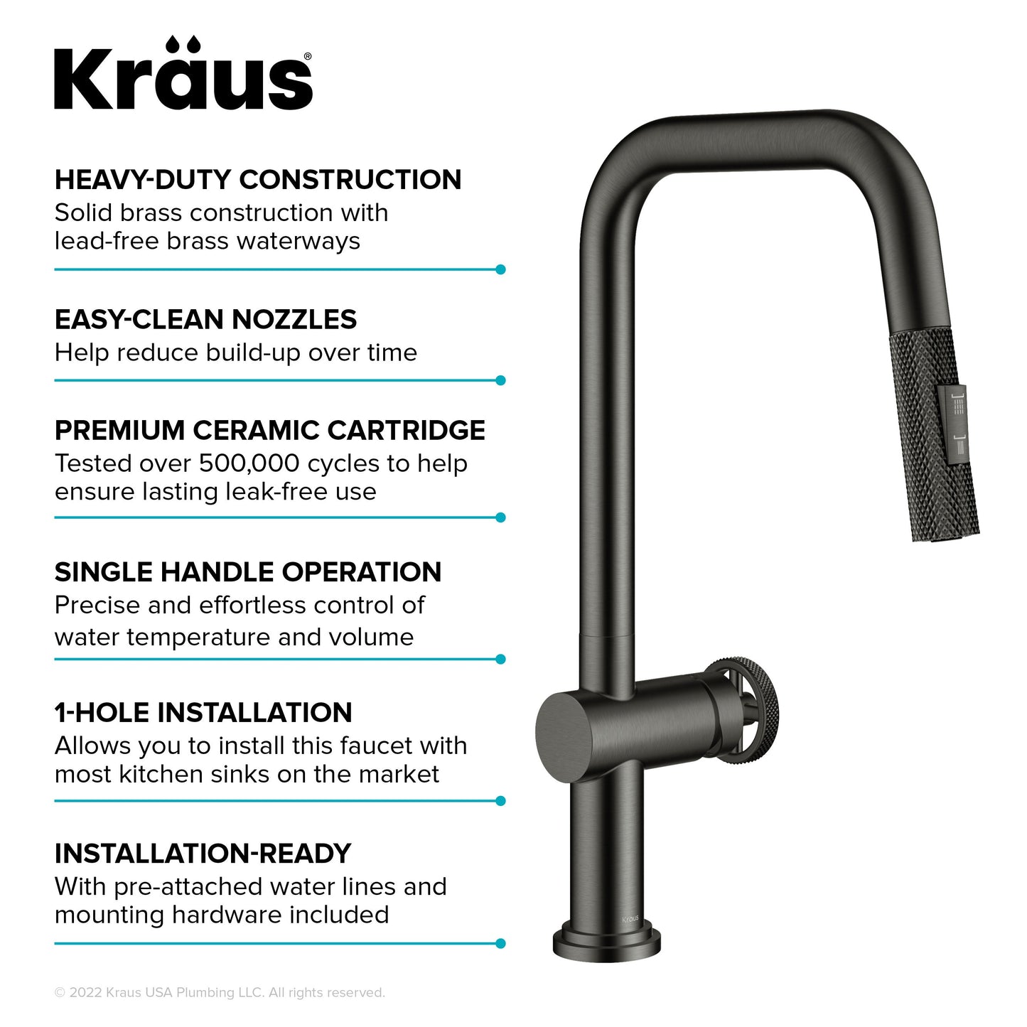 KRAUS Urbix Industrial Pull-Down Single Handle Kitchen Faucet in Black Stainless - KPF-3126SB