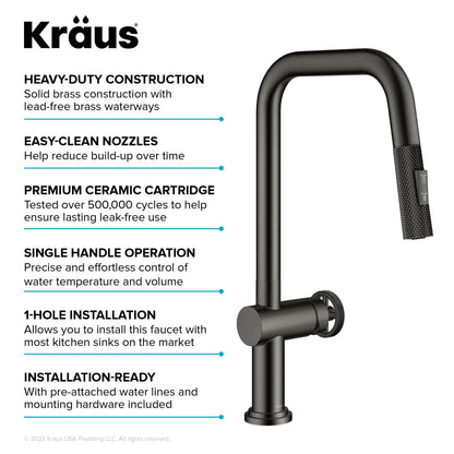 KRAUS Urbix Industrial Pull-Down Single Handle Kitchen Faucet in Black Stainless - KPF-3126SB