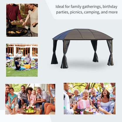 Outsunny 10' x 13' Hardtop Gazebo with Curtains, Netting, Steel Roof, Ceiling Hook, Gray - 84C-097CG