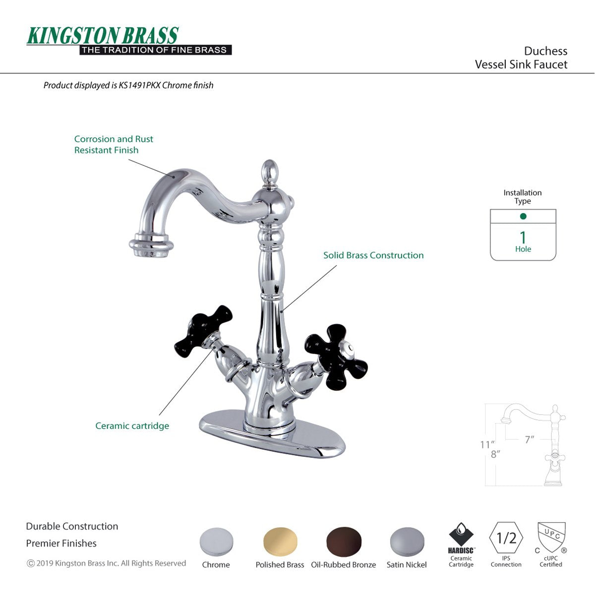 Kingston Brass Duchess Deck Mount Vessel Sink Faucet