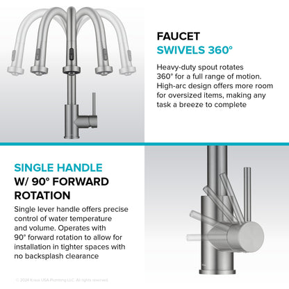 KRAUS Sensor Touchless Single Handle Pull Down Kitchen Faucet in Spot-Free Stainless - KSF-1616SFS