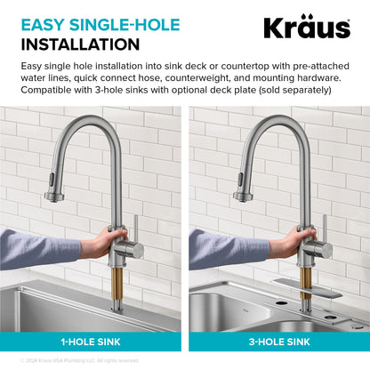KRAUS Sensor Touchless Single Handle Pull Down Kitchen Faucet in Spot-Free Stainless - KSF-1616SFS