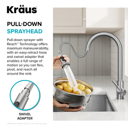 KRAUS Sensor Touchless Single Handle Pull Down Kitchen Faucet in Spot-Free Stainless - KSF-1616SFS