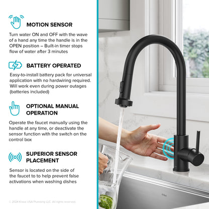 KRAUS Sensor Touchless Single Handle Pull Down Kitchen Faucet in Matte Black