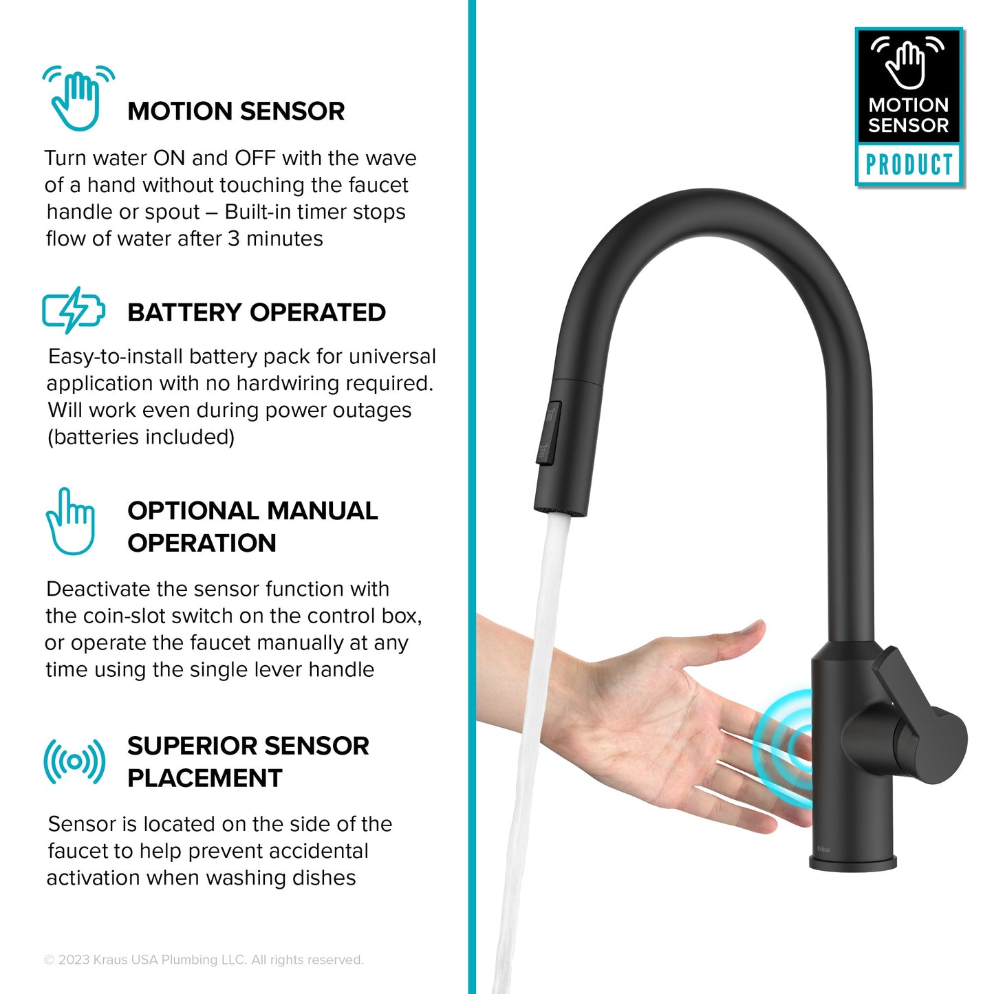 KRAUS Oletto Touchless Pull-Down Kitchen Faucet in Matte Black - KSF-2830MB