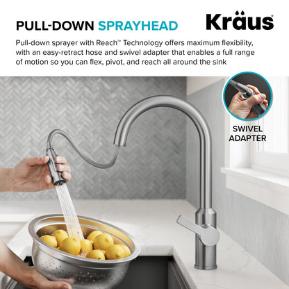KRAUS Oletto Touchless Pull-Down Kitchen Faucet in Spot-Free Antique Champagne Bronze - KSF-2830SFACB