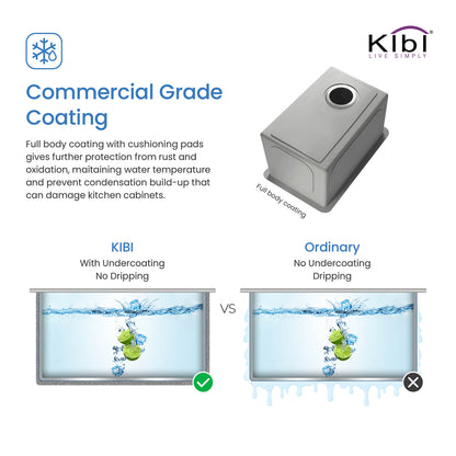 Kibi 14" x 18" x 8" Handcrafted Undermount Single Bowl Kitchen Sink With Satin Finish - K1-S14