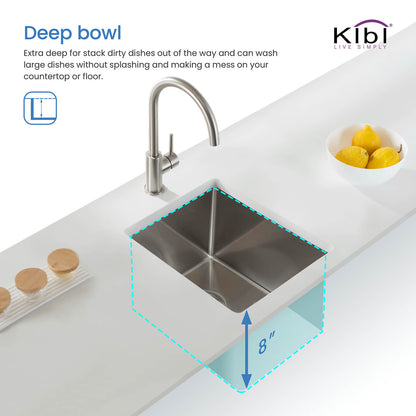 Kibi 14" x 18" x 8" Handcrafted Undermount Single Bowl Kitchen Sink With Satin Finish - K1-S14