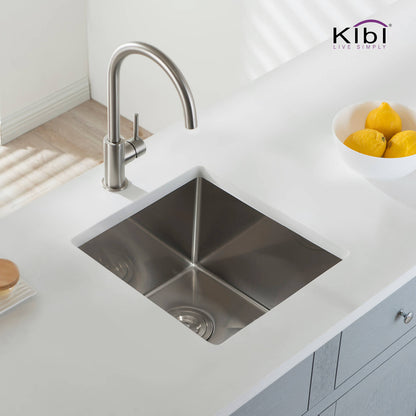 Kibi 16" x 16" x 8" Handcrafted Undermount Single Bowl Kitchen Sink With Satin Finish - K1-S16