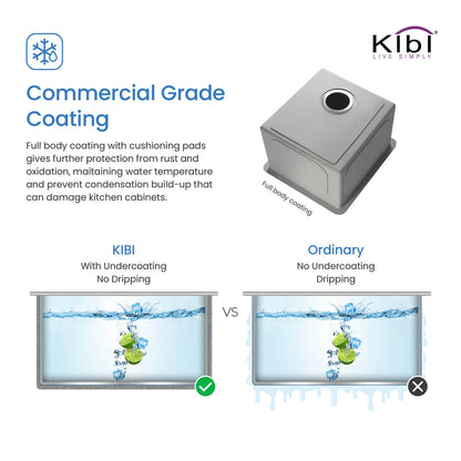 Kibi 16" x 16" x 8" Handcrafted Undermount Single Bowl Kitchen Sink With Satin Finish - K1-S16