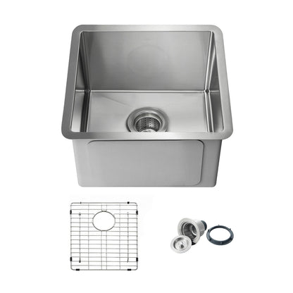 Kibi 16" x 16" x 8" Handcrafted Undermount Single Bowl Kitchen Sink With Satin Finish - K1-S16
