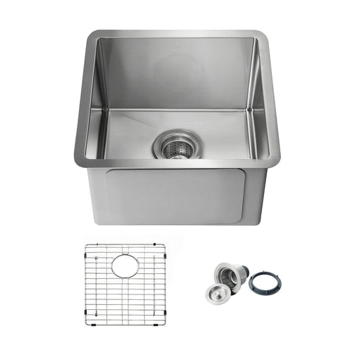 Kibi 16" x 16" x 8" Handcrafted Undermount Single Bowl Kitchen Sink With Satin Finish - K1-S16