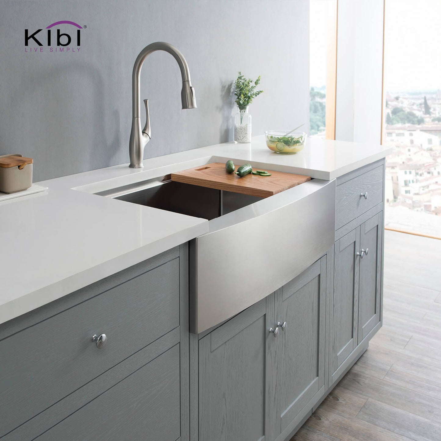 Kibi 30" x 22" x 10" Single Bowl Farmhouse Apron Kitchen Sink With Satin Finish - K1-SF30T