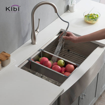 Kibi 30" x 22" x 10" Single Bowl Farmhouse Apron Kitchen Sink With Satin Finish - K1-SF30T