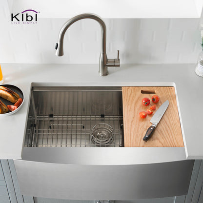Kibi 30" x 22" x 10" Single Bowl Farmhouse Apron Kitchen Sink With Satin Finish - K1-SF30T