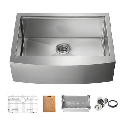 Kibi 30" x 22" x 10" Single Bowl Farmhouse Apron Kitchen Sink With Satin Finish - K1-SF30T