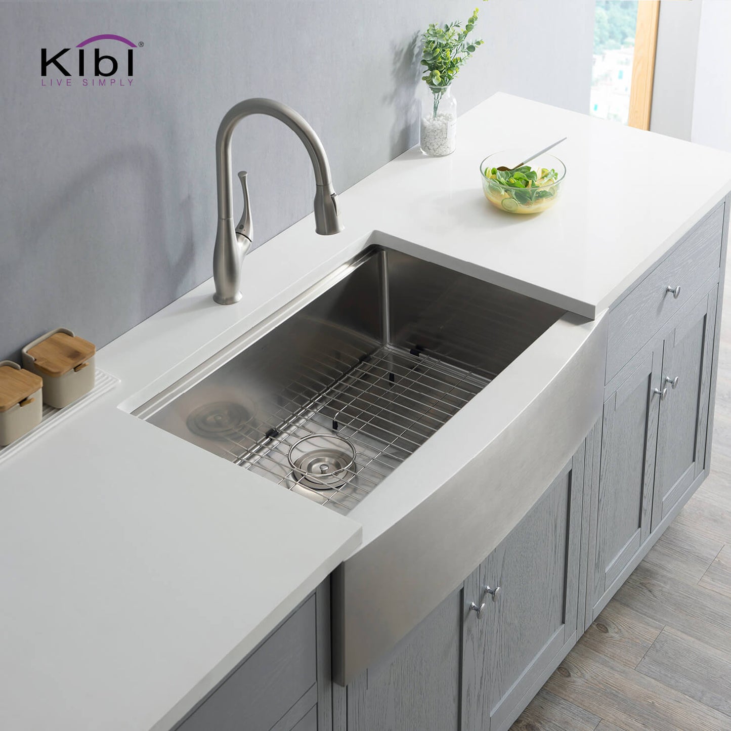 Kibi 33" x 22" x 10" Single Bowl Farmhouse Apron Kitchen Sink With Satin Finish - K1-SF33T