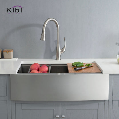 Kibi 33" x 22" x 10" Single Bowl Farmhouse Apron Kitchen Sink With Satin Finish - K1-SF33T