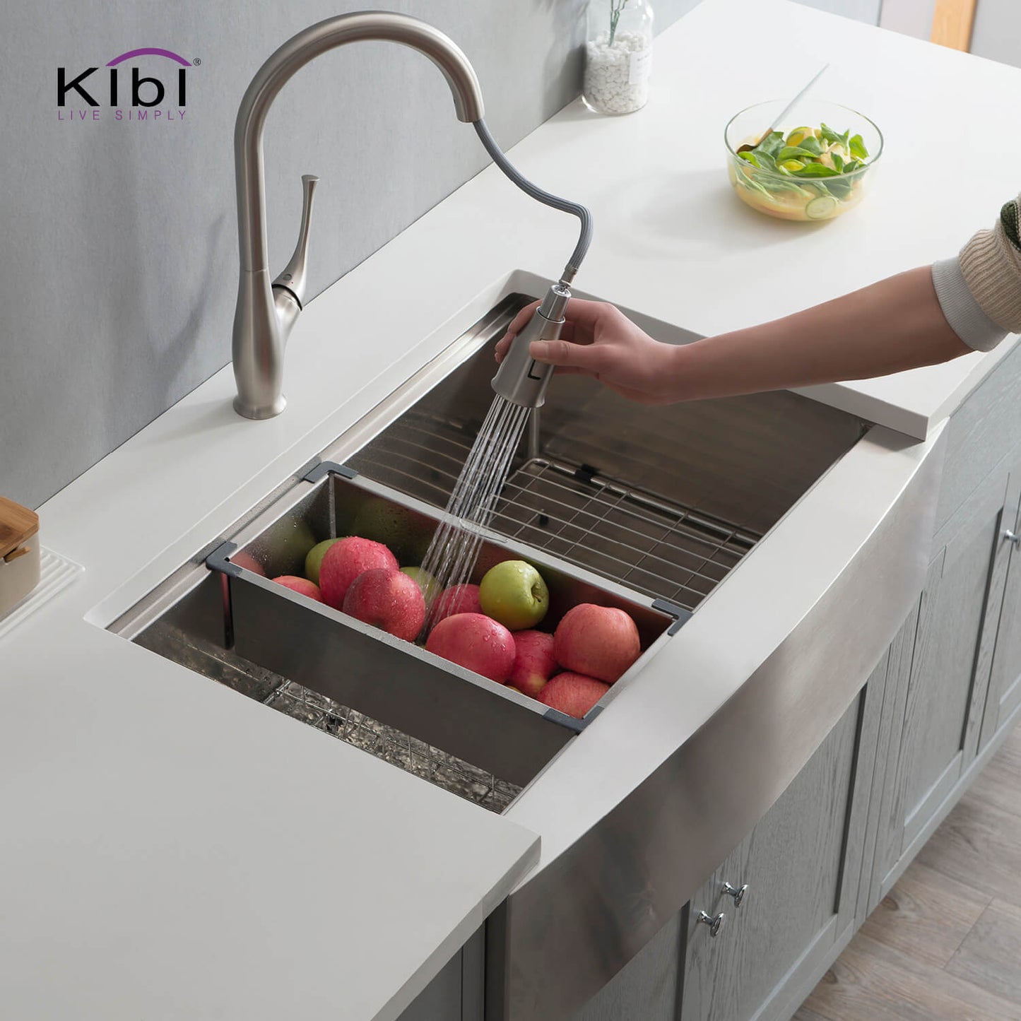 Kibi 33" x 22" x 10" Single Bowl Farmhouse Apron Kitchen Sink With Satin Finish - K1-SF33T