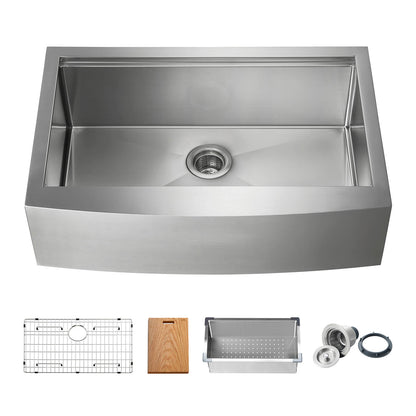 Kibi 27" x 22" x 10" Single Bowl Farmhouse Apron Workstation Sink In Satin Finish - K1-SF27T