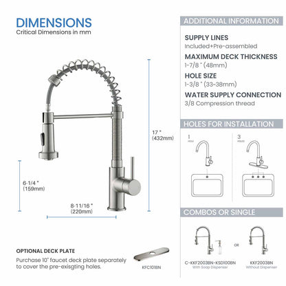 Kibi Aurora Single Handle High Arc Pull Down Kitchen Faucet In Brushed Nickel Finish - KKF2003BN