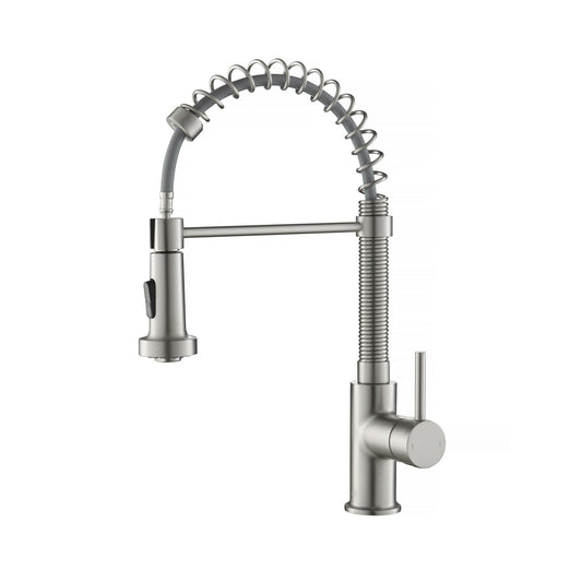 Kibi Aurora Single Handle High Arc Pull Down Kitchen Faucet In Brushed Nickel Finish - KKF2003BN