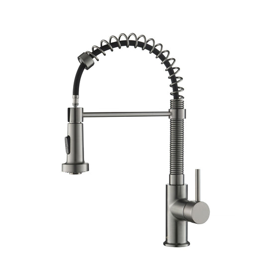 Kibi Aurora Single Handle High Arc Pull Down Kitchen Faucet In Titanium Finish - KKF2003TT