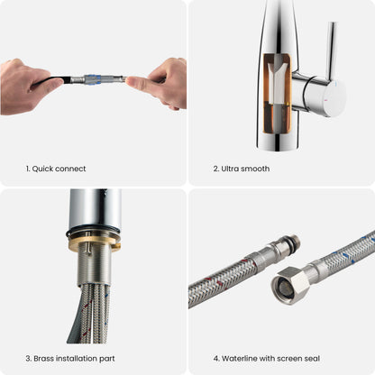 Kibi Bari Single Handle Pull Down Kitchen Bar Sink Faucet With Soap Dispenser in Chrome Finish - C-KKF2015CH-KSD100CH