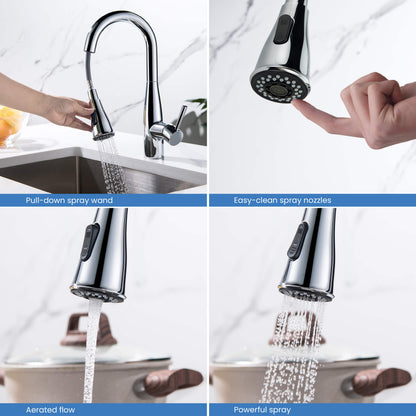 Kibi Bari Single Handle Pull Down Kitchen Bar Sink Faucet With Soap Dispenser in Chrome Finish - C-KKF2015CH-KSD100CH