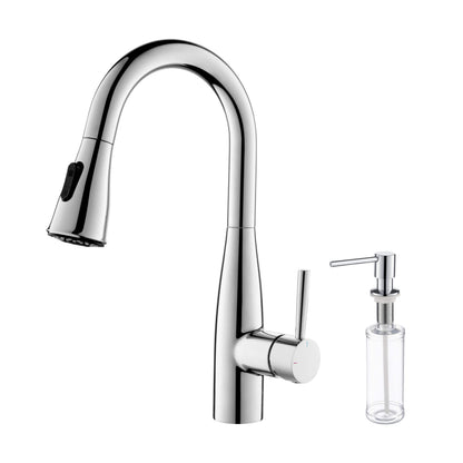 Kibi Bari Single Handle Pull Down Kitchen Bar Sink Faucet With Soap Dispenser in Chrome Finish - C-KKF2015CH-KSD100CH