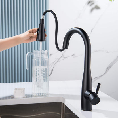 Kibi Bari Single Handle Pull Down Kitchen Bar Sink Faucet With Soap Dispenser in Matte Black Finish - C-KKF2015MB-KSD100MB