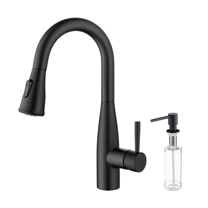 Kibi Bari Single Handle Pull Down Kitchen Bar Sink Faucet With Soap Dispenser in Matte Black Finish - C-KKF2015MB-KSD100MB