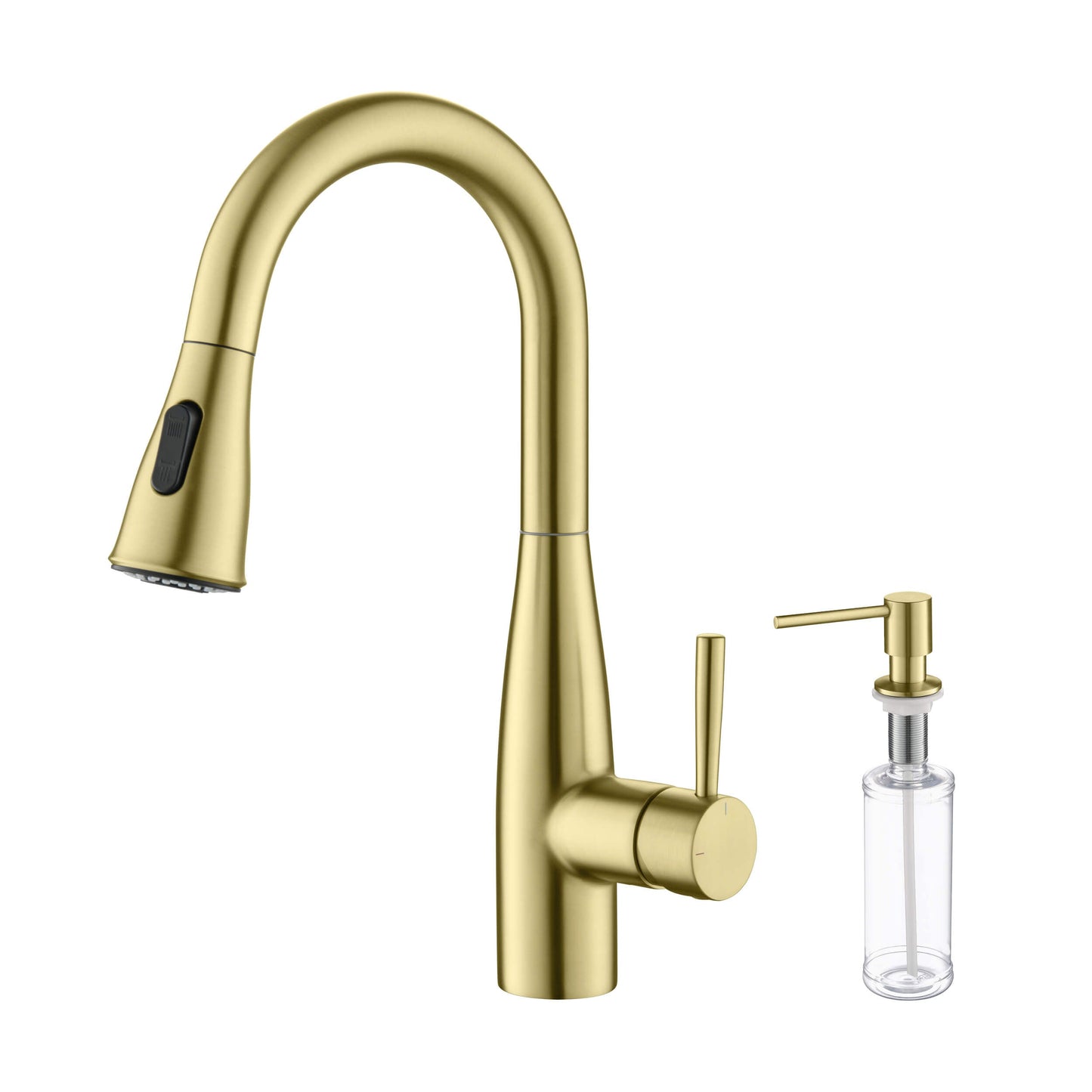 Kibi Bari Single Handle Pull Down Kitchen and Bar Sink Faucet With Soap Dispenser in Brushed Gold Finish - C-KKF2015BG-KSD100BG
