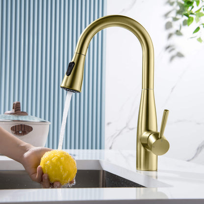 Kibi Bari Single Handle Pull Down Kitchen and Bar Sink Faucet in Brushed Gold Finish - KKF2015BG