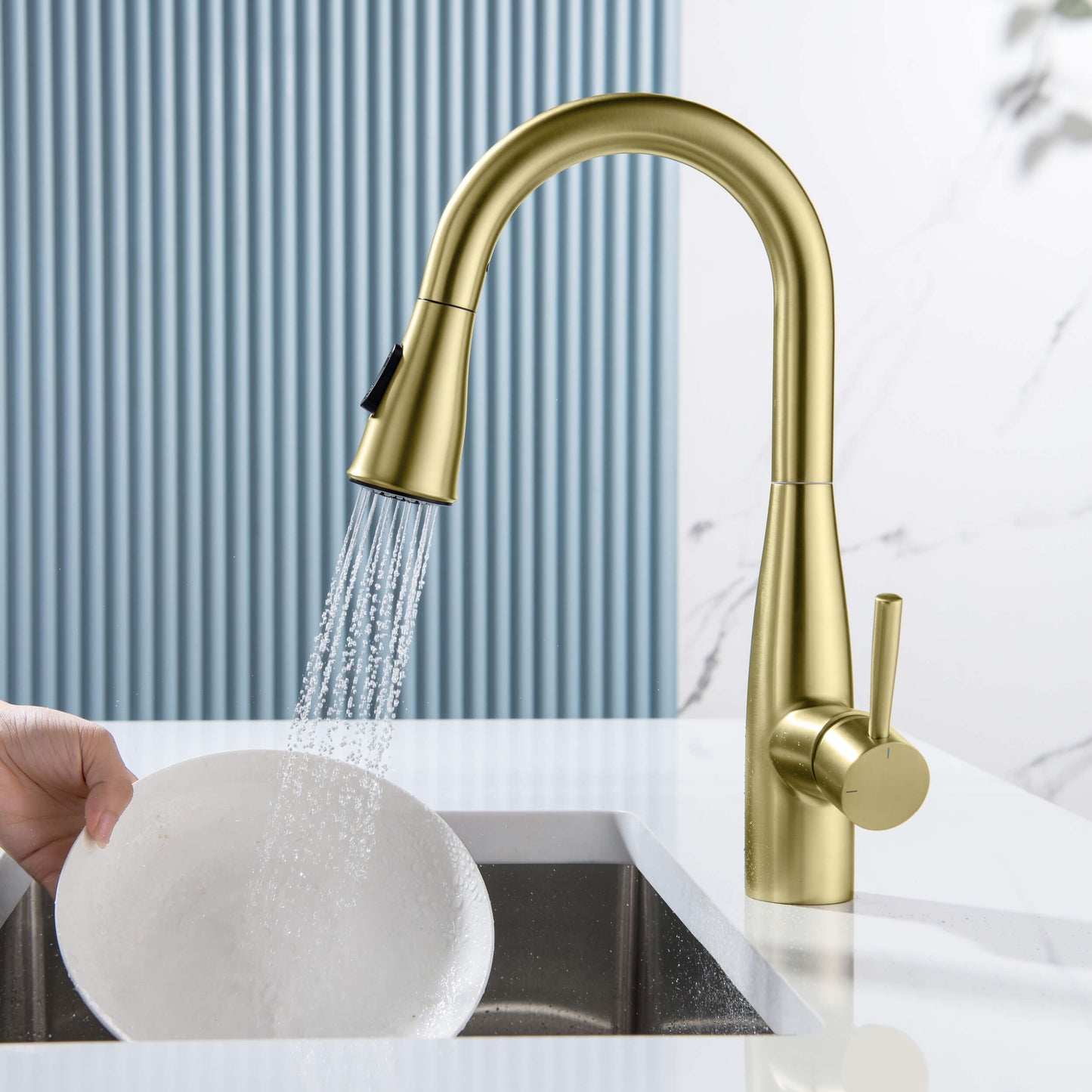 Kibi Bari Single Handle Pull Down Kitchen and Bar Sink Faucet in Brushed Gold Finish - KKF2015BG