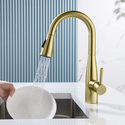 Kibi Bari Single Handle Pull Down Kitchen and Bar Sink Faucet in Brushed Gold Finish - KKF2015BG