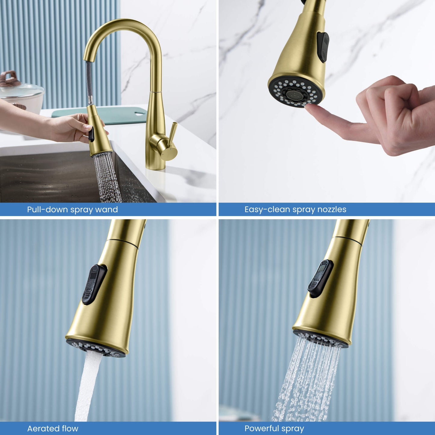 Kibi Bari Single Handle Pull Down Kitchen and Bar Sink Faucet in Brushed Gold Finish - KKF2015BG