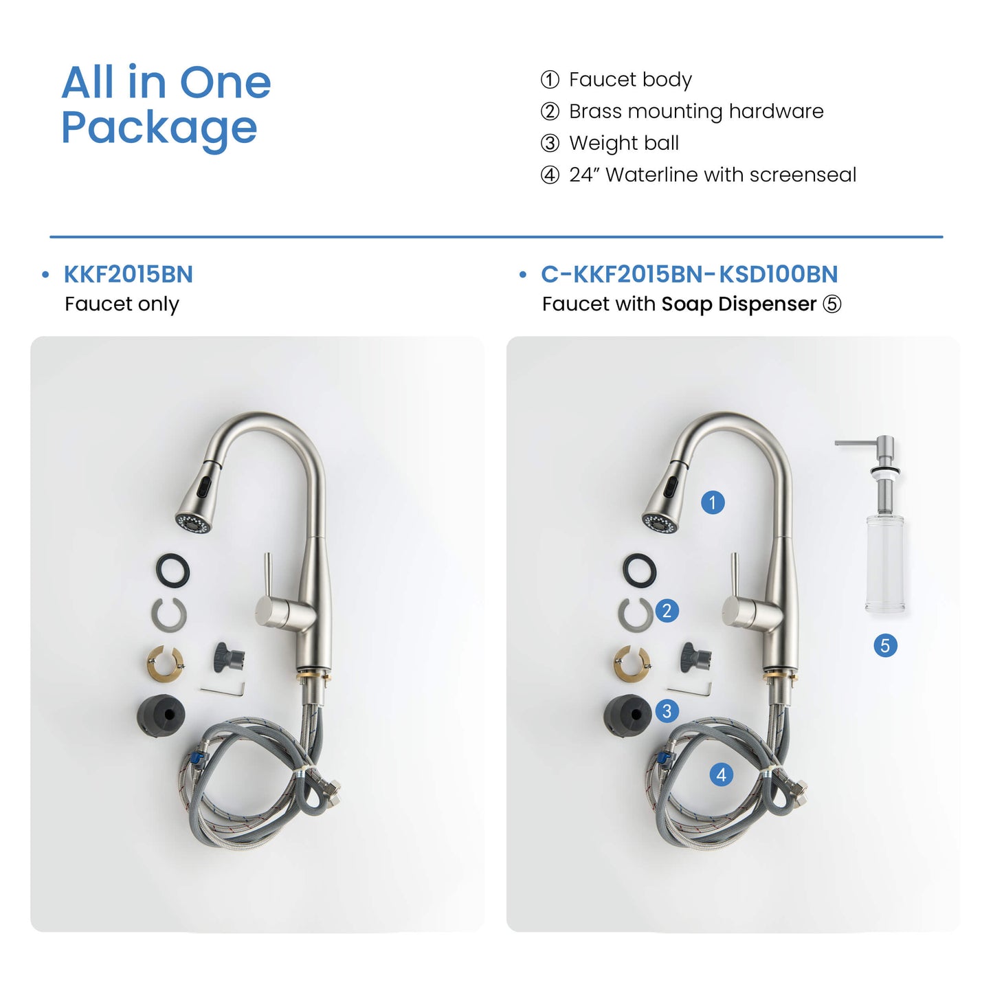 Kibi Bari Single Handle Pull Down Kitchen and Bar Sink Faucet in Brushed Nickel Finish - KKF2015BN