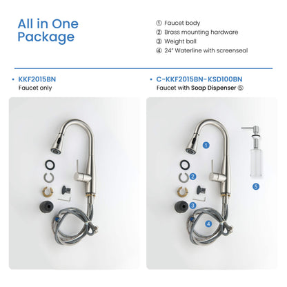 Kibi Bari Single Handle Pull Down Kitchen and Bar Sink Faucet in Brushed Nickel Finish - KKF2015BN