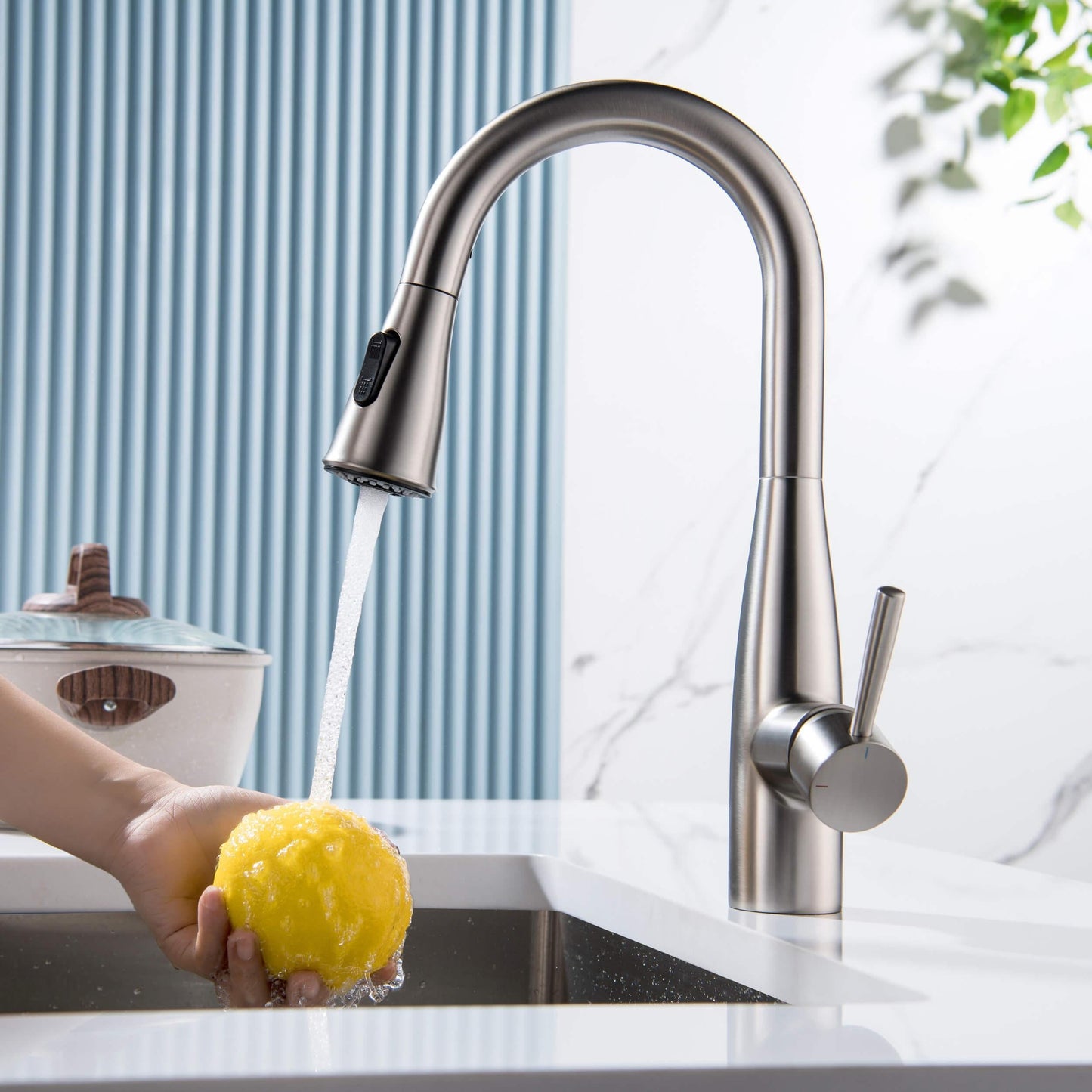 Kibi Bari Single Handle Pull Down Kitchen and Bar Sink Faucet in Brushed Nickel Finish - KKF2015BN