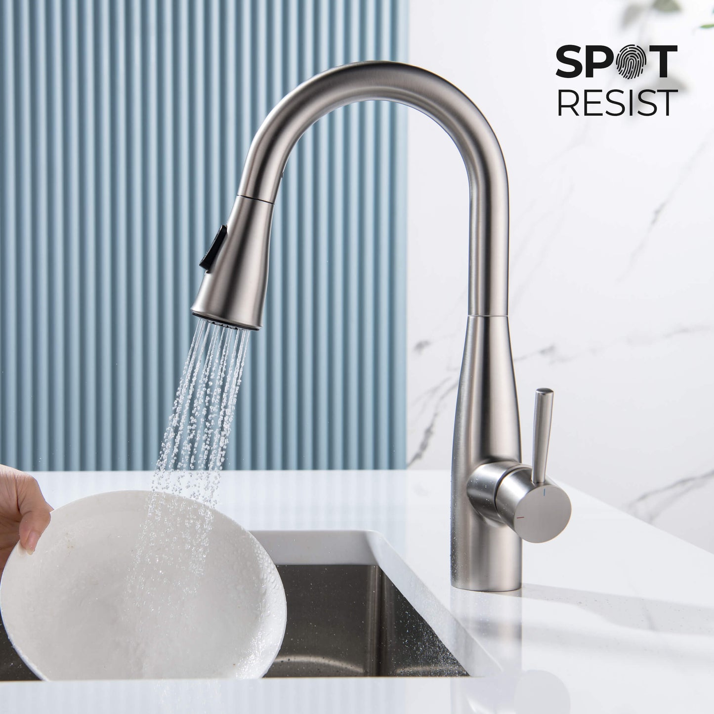 Kibi Bari Single Handle Pull Down Kitchen and Bar Sink Faucet in Brushed Nickel Finish - KKF2015BN