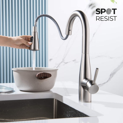 Kibi Bari Single Handle Pull Down Kitchen and Bar Sink Faucet in Brushed Nickel Finish - KKF2015BN
